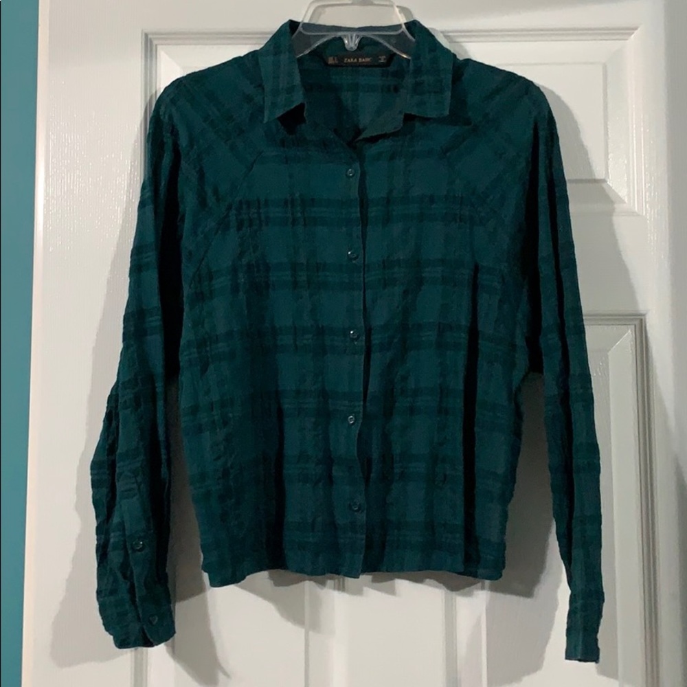 Green plaid button down shirt